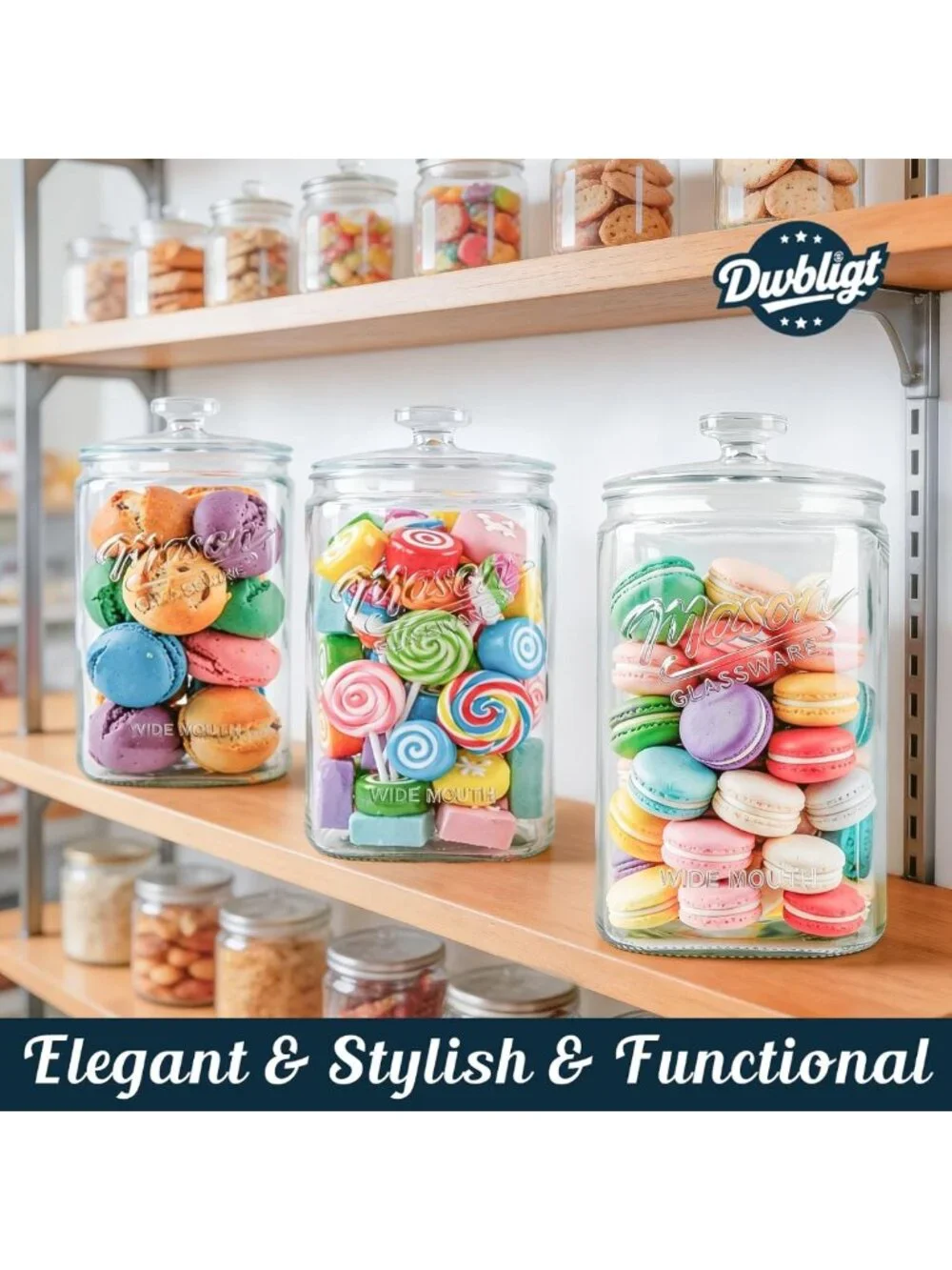 Airtight Glass Cookie Jars with Lids - 1.5 Gallon, Set of 2 for Kitchen Storage